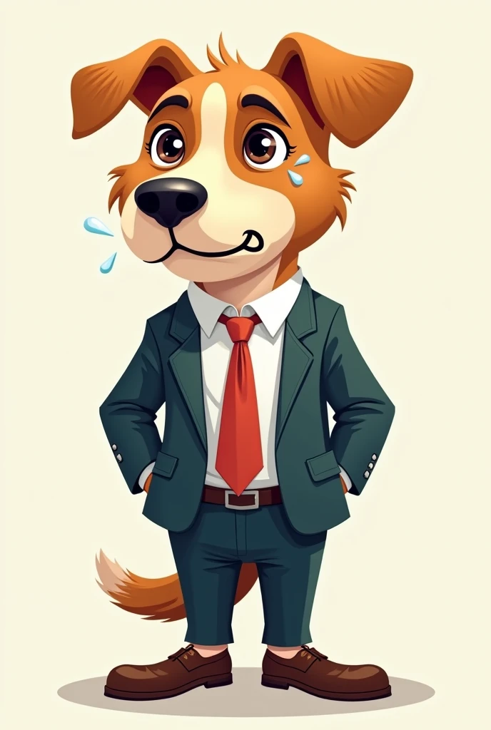 Angry face dag wearing spectacles with black blazer sitting down and crying like a baby