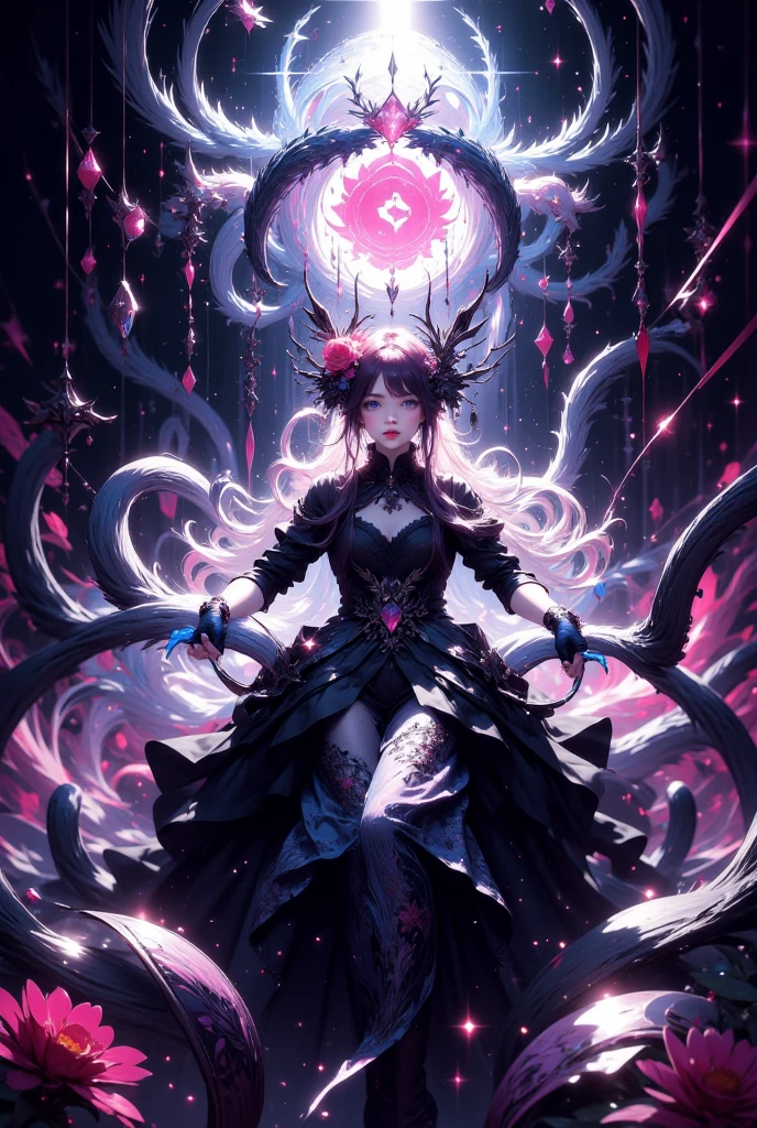 ((best quality)), ((masterpiece)), ((realistic)), Mermaid dancing breakcore in an extremely vibrant environment with pink and red colors. The art is beautiful, dark and gothic, with elements of psychological horror. The mermaid has the whole body and is dressed in black, with a lot of blood and ???????? on the scene. on eye level, scenic, masterpiece, mermaid, breakcore, extremely vibrant colors pink and red, acidcore, psychological horror, beautiful art, dark, goth, breakcore, horror anime, phonk style art, full body, black clothing, lots of blood and ????????