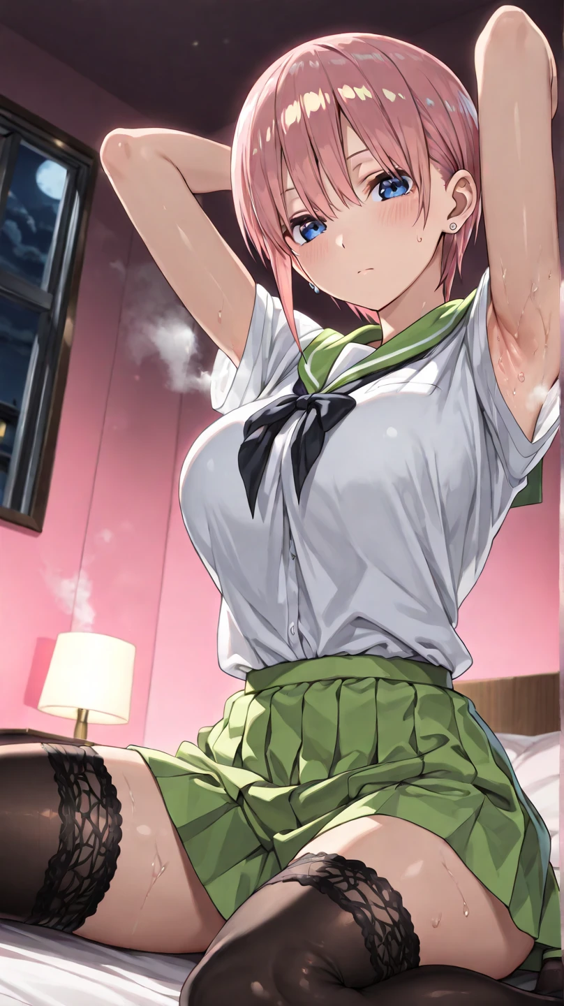 (((pixel perfect, Perfect in every detail))), alone, 1 girl, Momo Chiyoda, Magical girl , cane,bare breasts,topless,nipple slip from jachet,clothed,paizuri,1boy,