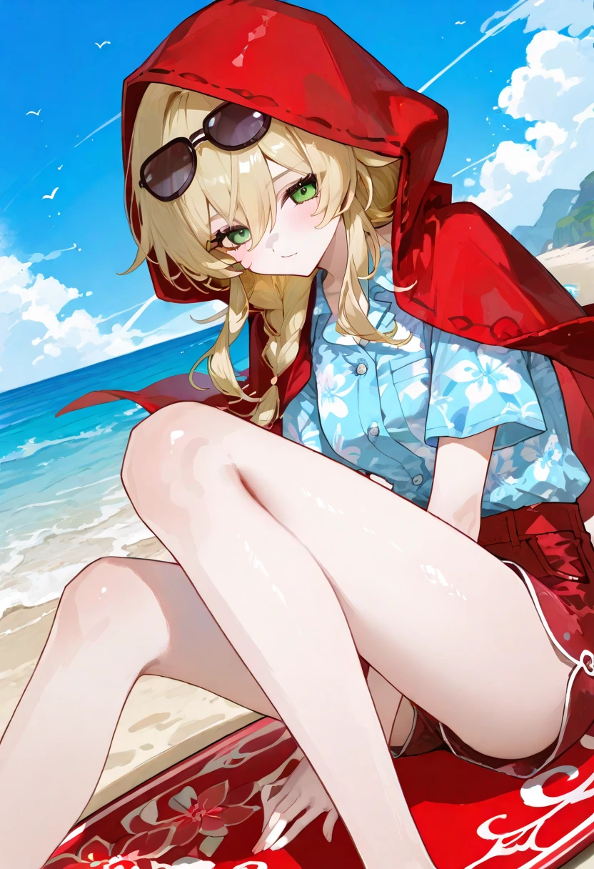 Tsunade, Fifth Hokage, black bikini, blonde hair, signature red markings, redhead bow, purple makeup, seal markings, red tether than gold, naruto, open legs, eyes looking at the camera, golden wavy curls, red string bikini, classic black high heels with red soles, sitting on the beach and looking at the camera, Hawaiian beach in the background with coconut trees, background does not need to be blurred, one foot upturned leg holding black high heels, full body picture, big beauty, big, sweat beads, moles under the mouth, heart pupils, High detail, high detail, full body, sexy lips, European and American mature women, heavy makeup, black-framed glasses without ankle rings, perfect body proportions, head should not be too large, M open legs under mouth mole, under the eyes mole, heart pupils, roll your eyes, moles under the eyes, blush, seductive smile, from above, first-person perspective, high quality, ccurate, fair skin, super detail, high detail, high quality, ccurate, textured skin, bright red lip gloss, looks hot and sexy sweating, Fair skin, small moles on the upper lip, touching her ass --auto