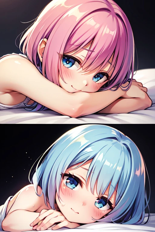 In the room, underwear, blush, Focus on the face, bangs, Hair Circle, Blue Hair
