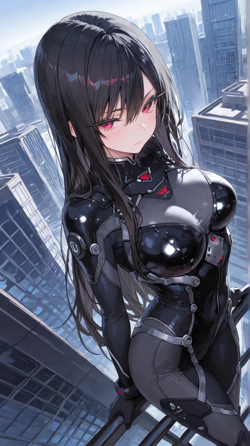 , <lora:BodyconDress-V3a:1> dress, bodycon dress, cleavage, (goggles on head:1.2),, ultra detailed, masterpiece, best quality, aesthetic, detailed,, solo, smile, 1girl, aqua eyes, black hair, <lora:low_ponytail-1.0:1> low ponytail, ahoge, absurdly long hair, very long hair, hair flaps, hair between eyes, bangs, crossed bangs, messy hair, small breasts, goggles on head, closed mouth,