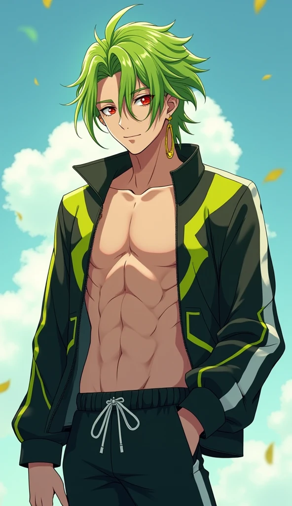 green haired man, green eyes, cool, Six Pack