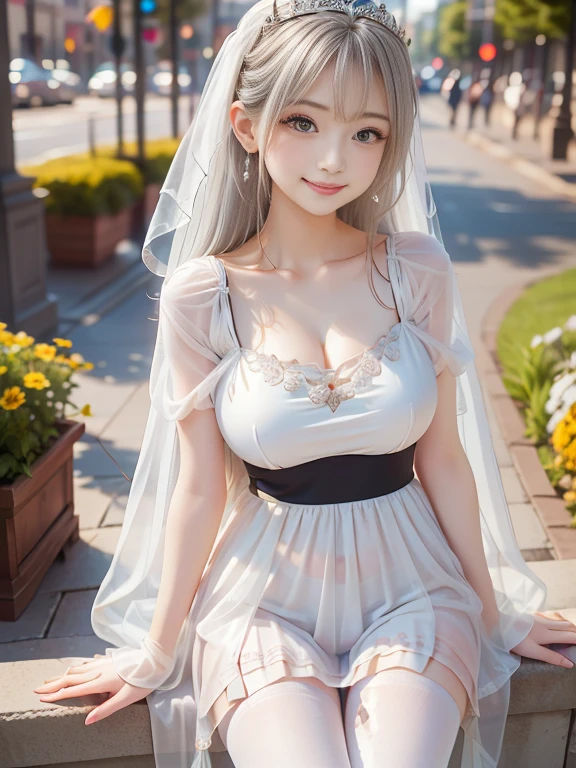 (((profesional: Paso a paso, taking into account even the smallest detail, Resultado final a nivel de Dios, todos los detalles intrincados, solo 2 chicas))): "Chica anime with white hair and pink bow tie in front of a building, Chica anime: Haruno Sakura, Anime style", Deidad de pelo blanco, Mejor chica de anime, cuerpo muy atractivo, pecho grande, escote en H muy amplio, Vista lateral aleatoria, todos los detalles intrincados de la imagen, Obra maestra, pose muy sexy, vestidos cortos"