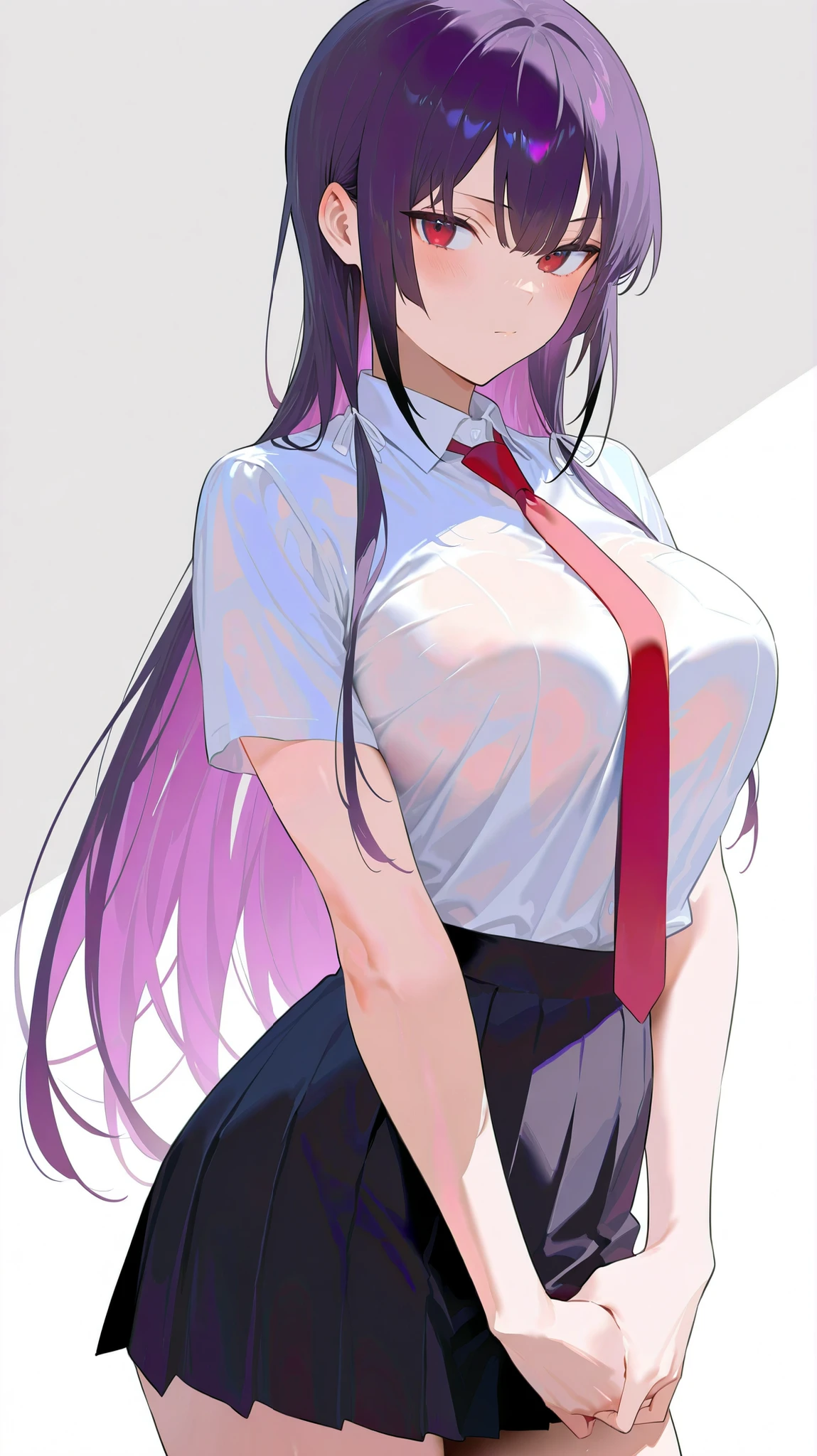 score_9, score_8_up, source_アニメ,kamado nezuko, black hair, pink eyes, pink hair ribbon, two-tone hair,,stockings,High leg,latex,tie,garter belt,Reverse Bunny Suit,,shame,Big Breasts,