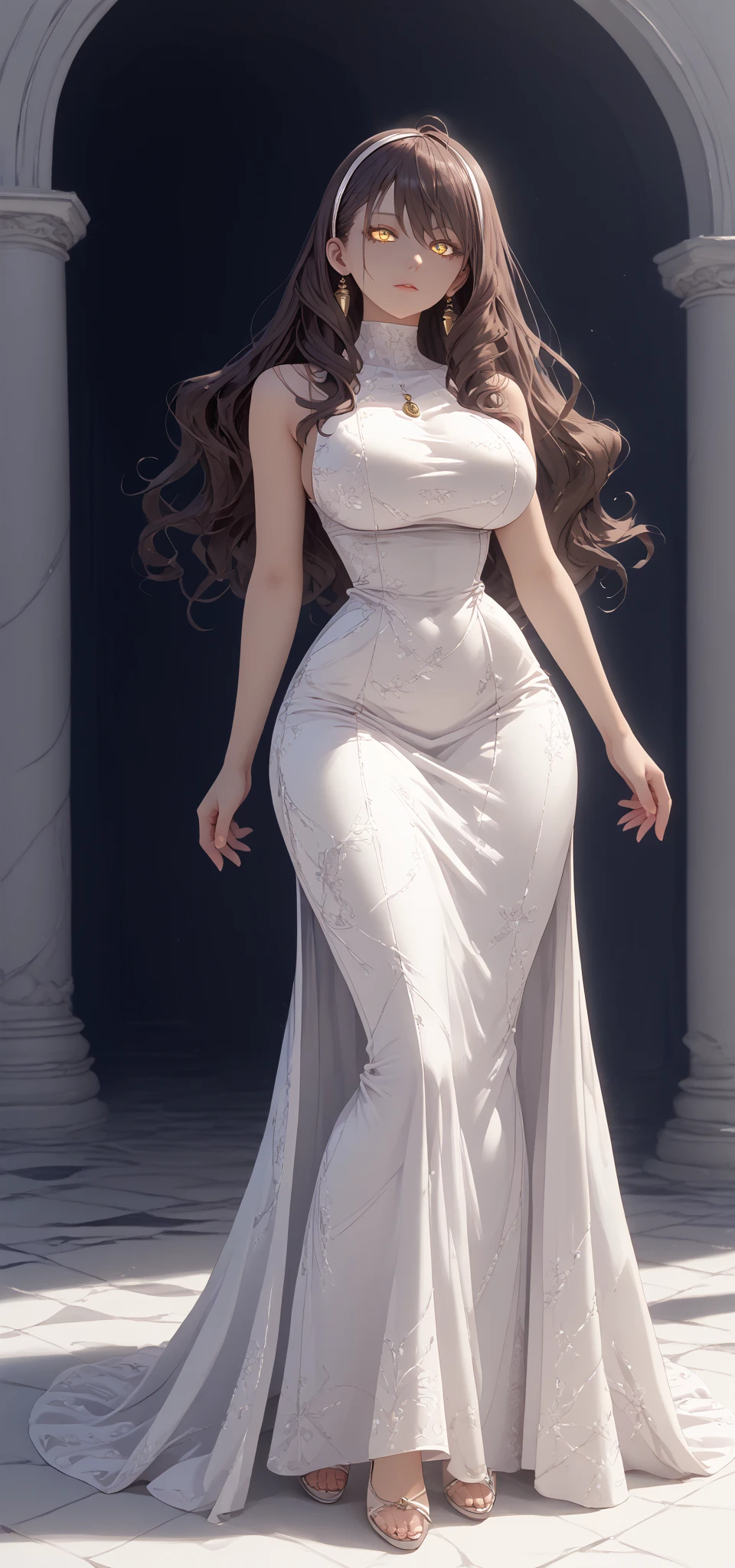 anime,Large Breasts,sexy,girl,Teachings,Sensual,beautiful,Long Hair,Red hair,ponytail,beautifulピンクの唇,Wearing a dress,Showing off your breasts,valley,Black high heels