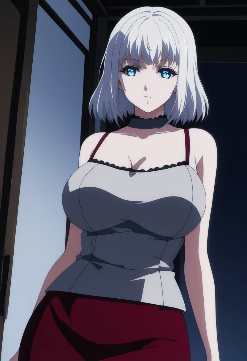 silver hair, blue eyes, yandere trance yandere hands on own face,hands on own cheeks,((looking disgusted)) very angry disappointed,full body,(((black bikini)))