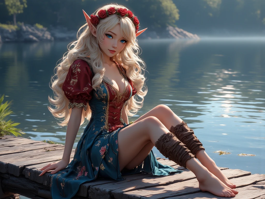 ( 8,000), ( masterpiece), (best quality), (super detailed), ( Award-Winning ), ,cinematic lighting, lens flare, flash, Girl in a dress standing in the woods, (photography), Model photo shoot, Beautiful Girl, (pretty face:0.8), Slim blond girl, fashion photography portrait, fair skin， curly blond hair ,  girl ，  perfect style  ,   beautiful face ,   Anatomically accurate  ,   highly detailed facial and skin texture 、 beautiful eyes, beautiful eyes,  slender eyebrows ,natural blush,Grow skin  ,  White Skin: 1.2, ( Shiny Lips   : 1.4), slim body， slim body， slender hands behind the head， huge breasts，Fluffy， Smile， 精美的Jewelry，长如Fall的头发，  girl ，Innocent Expressions， light blush，The hair falls below the waist， pure white dress looms through beautiful nudity, iris emblem, 白玫瑰Hair accessories, (Perfect makeup, transparent snow-white gloves, earrings,  Bracelet,  necklace, Jewelry, Hair accessories, shawl, sock, Knee socks, 吊garter, Foot ring, garter, 腿部garter),  (sexy的,  Perfect breast shape , Teardrop breast shape,  Snow White Chest ,  very detailed breasts , 34C cup),  Slim waist (Super high waist, Deep V, Low-cut, sexy, Likeable, Open crotch, (Clear camel toe, (High fork strangulation))), Slim waist ((( clear outline , transparent underwear, 透明sexy的穿着)),金黄的 long hair，雪白的 long hair，in love， black silk stockings，Inclined posture ，Sitting under a tree，Fall， Snow Mountain ，Smile， long hair，white panties sprinkled with gold powder，Highlighting perfect ，少女的Smile