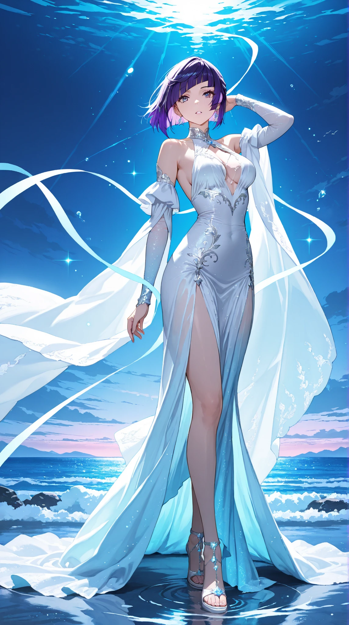 platinum tom、((Masterpiece artwork)))、(((maximum quality)))、((ultra detali))、(A hyper-realistic)、(Highly detailed CG illustration)、light particle、areola、offcial art、Fractal Art、snow palace、Moscow at the beginning of the 20th century、snowstorm、Full body luminescence、snow queen、cool beauty、Adult woman in her 40s、thin eyes、sharp look、sapphire eyes、sophisticated menegability、stunning beauty、Activation of snowstorm magic that freezes everything、beautiful dress、single diamond encrusted、perfect angle、perfect composition、dynamic poses,detailed face, detailed eyes, detailed hands, magic, elf woman, full body