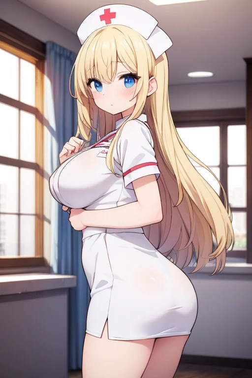 masterpiece, best quality, highres, hmmisaki, long hair, symbol-shaped pupils, +_+, large breasts, white gloves, elbow gloves, white thighhighs, smile,　　Bloomers　Gym suit, Short sleeve, White knee socks, street, Are standing, Cowboy Shot, smile, , Open your mouth, In town　　panic++++　　Embarrassed+++　　Excited+++　　Be upset++++　　(Embarrassed:1.6) 　(Embarrassed:1.6)　　　(Blushing:1.4)　　(cute:1.6)
