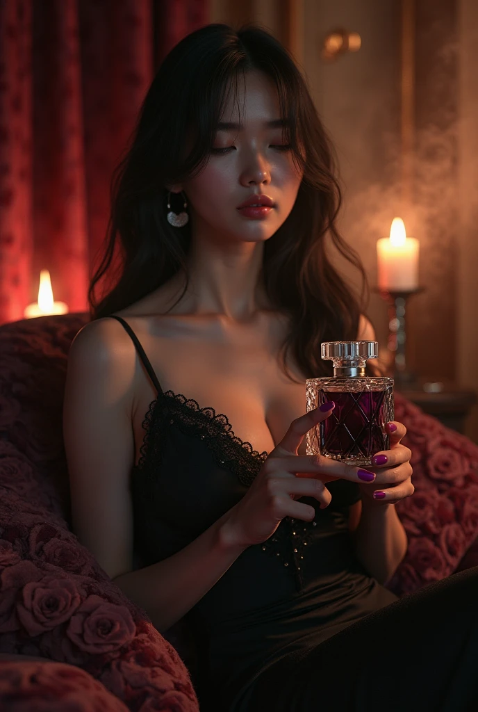 a girl with long red hair and a bow in her hair, chinese model, beautiful, asian, pretty nezuko, ayaka genshin impact, rin tohsaka, official artwork, demon slayer, tanjiro kamado, flaming katana, kawacy, anime visual of a cute girl, long sharp fingernails,