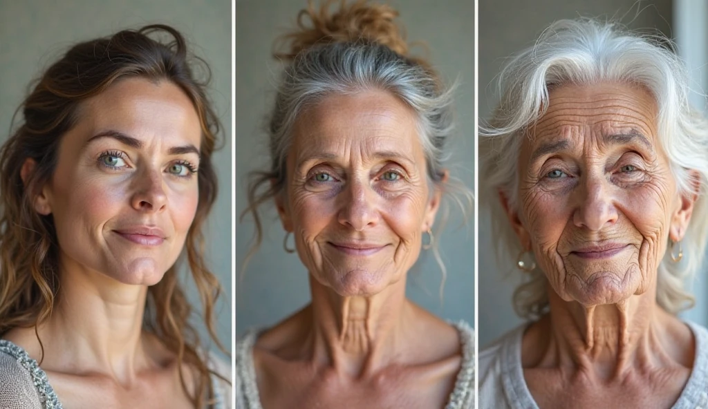 photography of a 5 woman, with blonde hair and little grey hair, wearing closed clothes and a few wrinkles