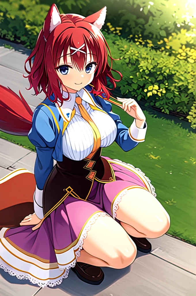 Anime Girl, Thick Legs, from Atelier Ryza game, JRPG fashin, 3d, high quality, masterpiece, realistic, red hair, blue outfit, hot and sexy --auto --s2