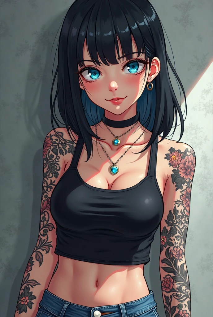 Anime tomboy girl, with tanned skin. Good figure, has a tattoo on his arm, about 17-1. Wear cross earrings. There is a short haircut like a boy. Half Thai and half Russian, Left eye is blue, right eye is green.
Cool and beautiful.