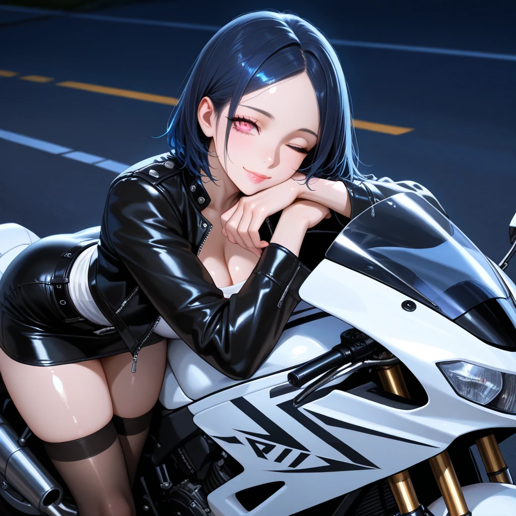 1girl, ((best quality)),best quality, masterpiece, dark hair, blue eyes, riding motorcycle (yamaha r6), cloudy sky, winter weather, storm,  upper body, black and yellow hoodie,    <lora:yelanLoraCollectionOf_yelanHard:1>