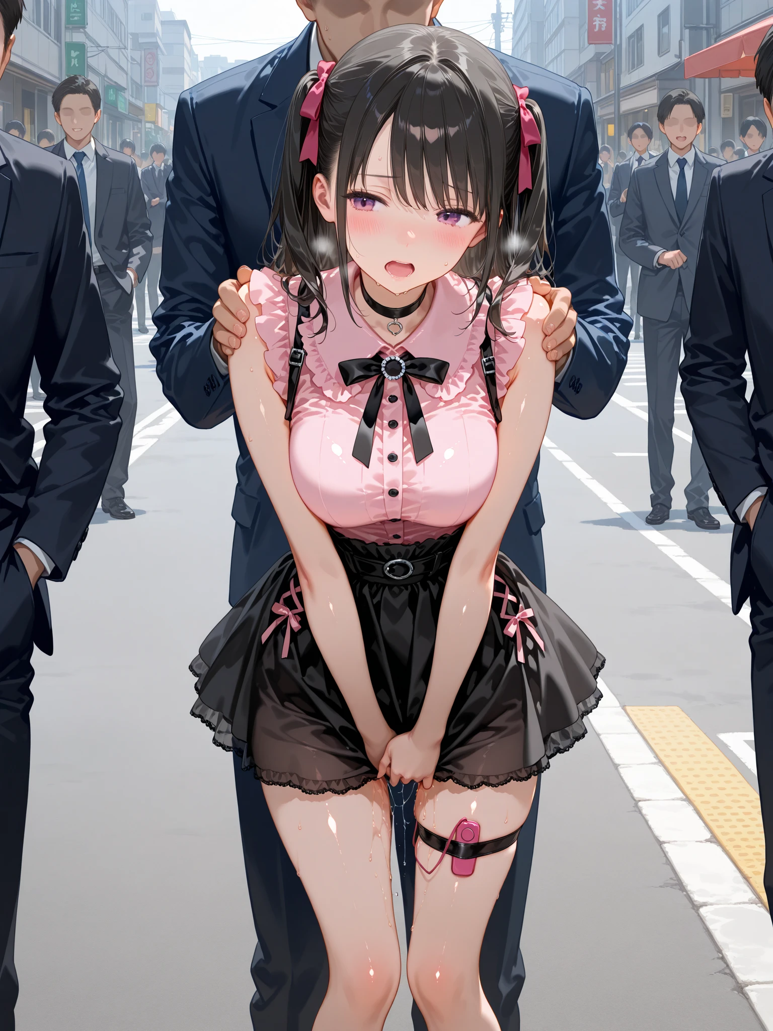 (full body shot), Minamikata Hizuru, ((((tall)))),(Long Hair), (Black Hair), (Purple eyes:1.1), break shirt, gloves, Cleavage, clavicle, Jacket, (black gloves), ((black Jacket)), ((((Black Shirt)))), formal, suit,((Thin legs)), break (masterpiece:1.2), Highest quality, ((((High resolution)))), unity 8k wallpaper, (figure:0.8),((((Black long boots)))),((((Pointed Toe)))),((((Stiletto heels)))),(Beautiful attention to detail:1.6), Highly detailed face, Perfect lighting, ((Highly detailed CG)), (Perfect hands, Perfect Anatomy),,((((on the road)))), ((((vaginale)))),(((((Sex))))),((1 boy)),(penis),(penis),((((Stand leaning forward)))),((((From the side)))),((((crowd)))),(((((1 boy))))),(((((((grabbing another's breast))))))),((((((Man behind))))))),(((cum pussy))),(((Showing pussy))),(((Shibuya Scramble Crossing))),((Small breasts)),(((on the road))),((((Cherry Blossom Scenery)))),(((Lift up your skirt))),(((Open your jacket)))