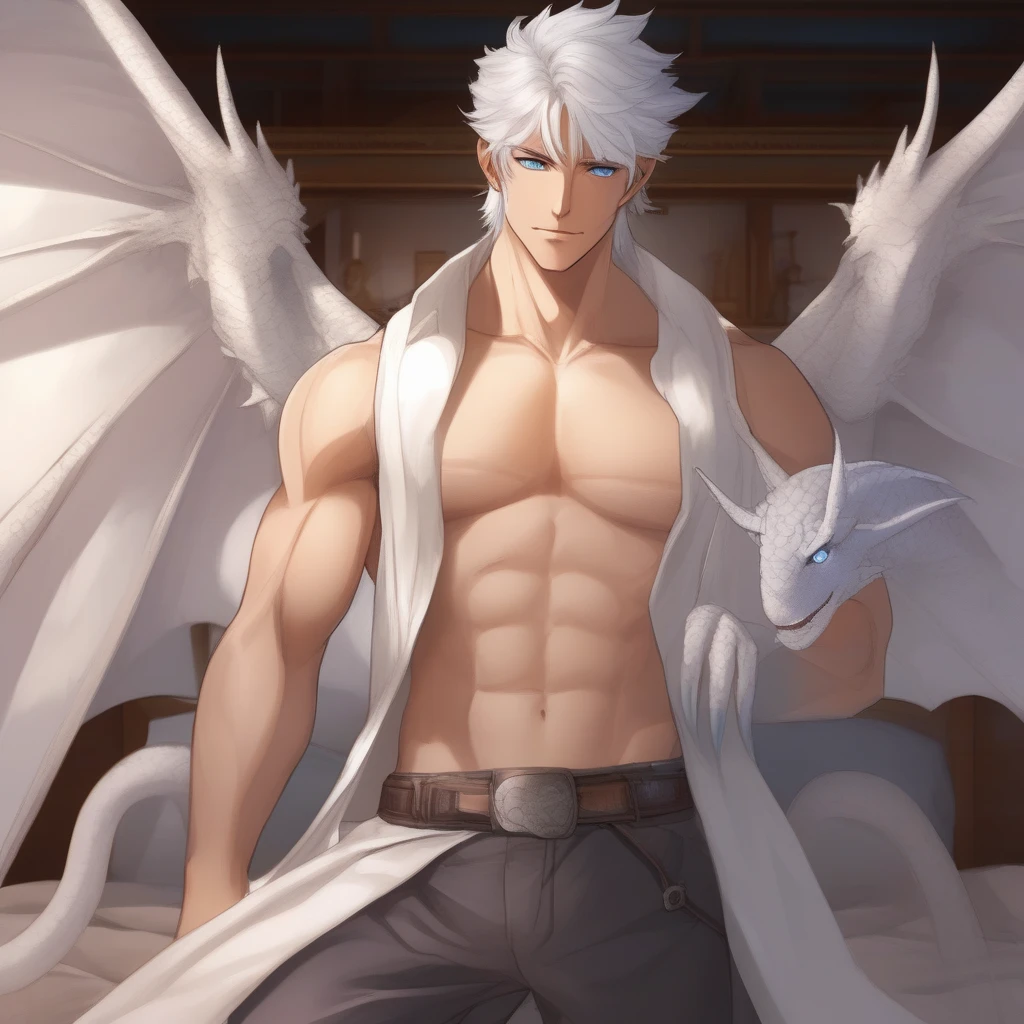 1boy, muscles, fullbody, heroic pose, fox furry, white furr, angel wings, big wings,