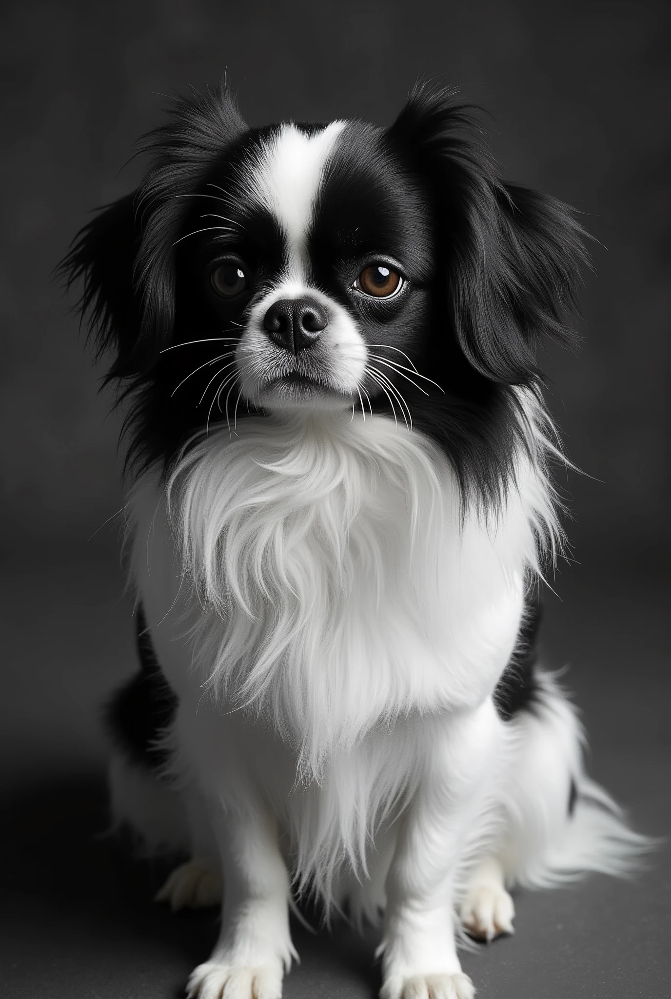 Barneys is a good feeling。Please create Japanese Chin in black and white
