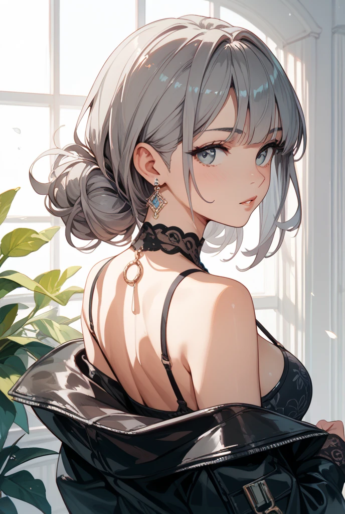 ((Biologically correct limb count))、(( Full-body photo including face))、4K、((Standing position))、masterpiece、((Focus on the face))、((Symmetrical facial features))、Eye for detailed depiction、Beautiful blue-haired woman、Excellent style、Beautiful clavicle、Beautiful feet、Beautiful Hands、Slender body、(stockings、garter belt、High heels）、Facial detailing、Small earrings、necklace、(rubber jacket、Pleated skirt)、High heelsに照明を当てる、tie、sunny、(((Photo frame with white border)))、Fascinating、((She is sitting with her buttocks thrust back and her upper body arched, looking up.))、Night Pool、(Low - Angle、A camera angle that captures the inside of a skirt from below)、Silk gloves、(((Black Hair、Silver hair)))、(((Moments of ecstasy)))、((Looking back))