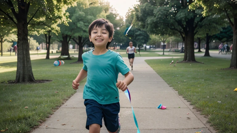 Running in the park because his mother threw her flip-flop at him