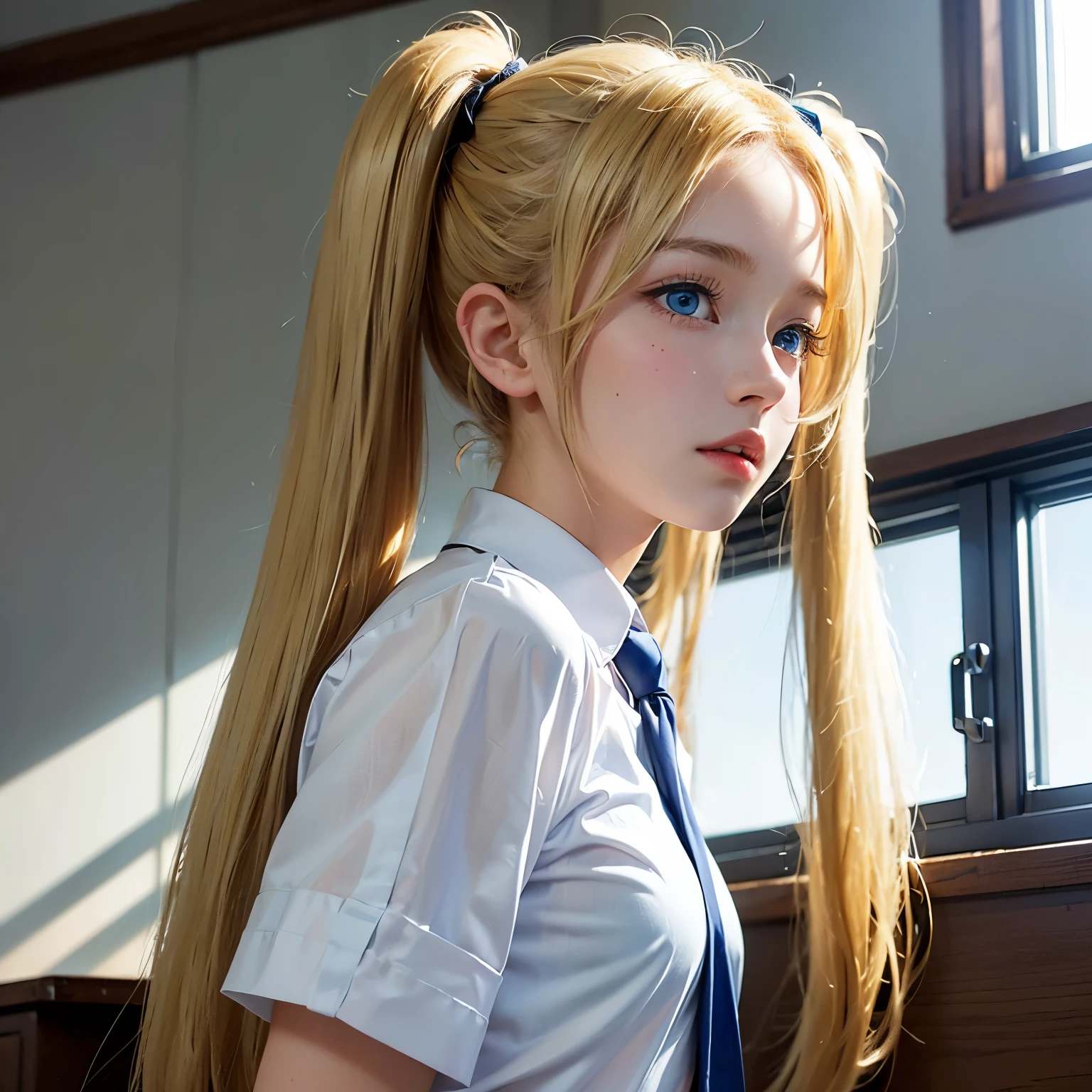 score_9,score_8_up,score_7_up,hyperdetailed,hyperrealistic,8k,high quality,hi res,best quality,high quality,absurd res,natural lighting,intricate,soft warm lighting,
1girl,asuna_\(blue_archive\),asuna_school_a, ash gray long hair, hair ornament, halo, hair over one eye, blue eyes, large breasts, mole on breast,
asuna's school uniform,white shirt,pleated skirt,blue bowtie,
standing,
pose,portrait,