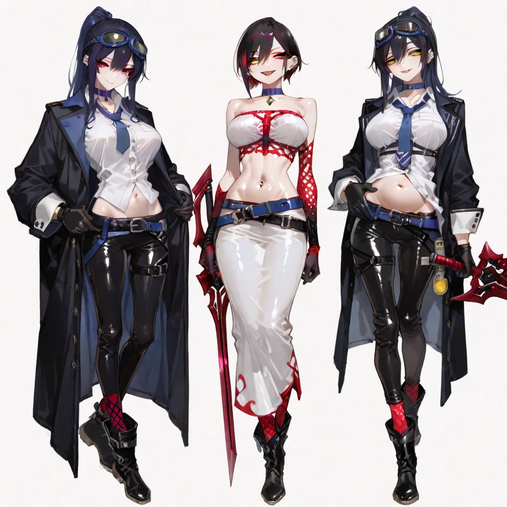 Character Sheets, Three types,Shot Full Body,Game Character Design,than a small flying moon,Girl in sunglasses and beans,Victorizo ∨TSE∨,Orange background,Stylistic expression Same character, absurdress, Full of Details, ((Character design sheet,same character,front,side,backboob)),illustartion, big weapon, baggy clothes, Shirt,windproof boots,baggy trousers, official arts, Sketch line chart, symbol-shaped pupils,