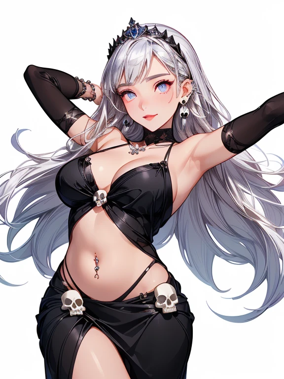 girl, long white hair, cat ears, black eyes, exist, , Smile, tattoo, masterpiece, high quality