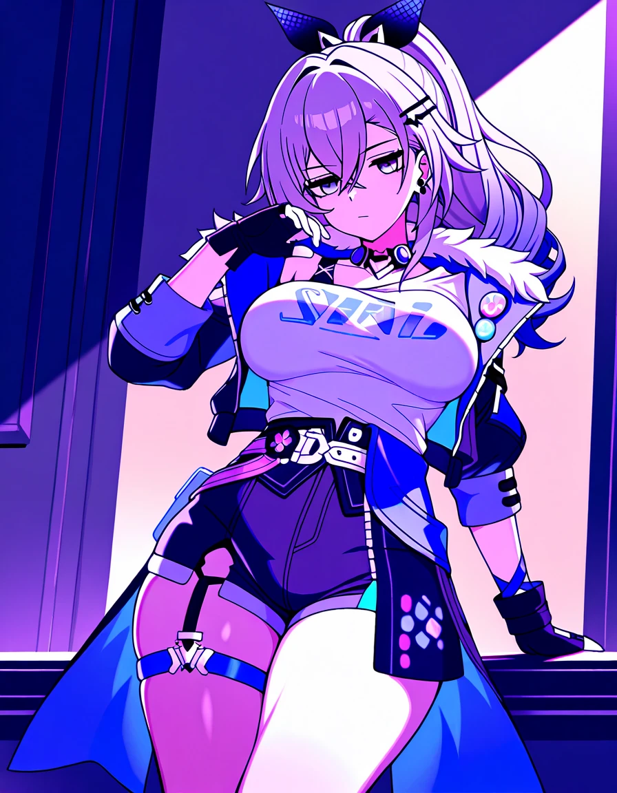 masterpiece, Highest quality, whole body, One girl, bangs, black choker, blush, bracelet, chest, choker, clothes The surrounding area waist, clavicle, Cowboy Shot, ear Earrings, Eyebrows visible through hair, Gradient Hair, Grin, fix, jewelry, Kogal, Long Hair, View Viewer, Earrings, Red eyes, ring, , smile, alone, street, null, cherry blossoms, petal,figure, (magazine:1.3), (cover-style:1.3), fashionable, woman, Vibrant, Pause, front, colorful, dynamic, background, element, have confidence, Performance, Holding, statement, accessories, Majestic, Coiled, The surrounding area, touch, scene, article, cover, bold, to attract attention, title, stylish, font, Catchy, Heading, big, impressive, Modern, trend, concentrated, fashion,((masterpiece)), Highest quality, Absurd, Super detailed, Holographic, Cowboy Shot, ダイナミックなPause, Golden Ratio, Very cute girl, Mature Girls, Very beautiful, Super beautiful asian girl with super beautiful purple eyes, Very beautiful hair, Shiny skin, High Ponytail, nice and sexy body, Slim and delicate body, Perfect body, Cute Panties, Fox Headset, Get your picture taken in a cute alien spaceship,naked,Big Breasts,Sexy