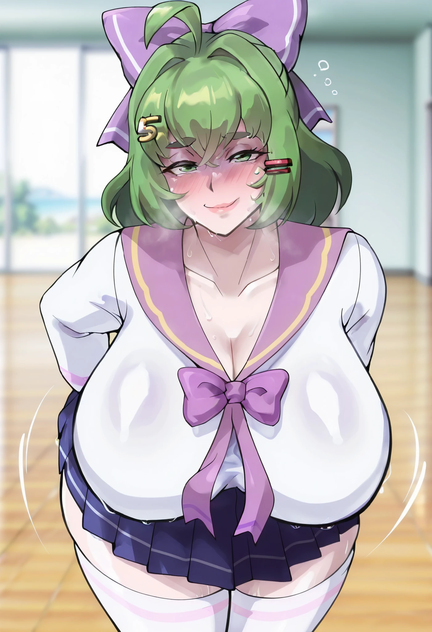 TOUYAMAMISUZU, GREEN HAIR SHORT HAIR, , GREEN EYES,, empty eyes Running, wearing nothing, bare-skin, navel, the groin, BREAK in front of convenience store, large breasts、 Nipples, nsfw, nipple , (Sweating profusely, Love juice, Wet Woman, female ejaculation),, solo, Peeing, lactation, projectile lactation