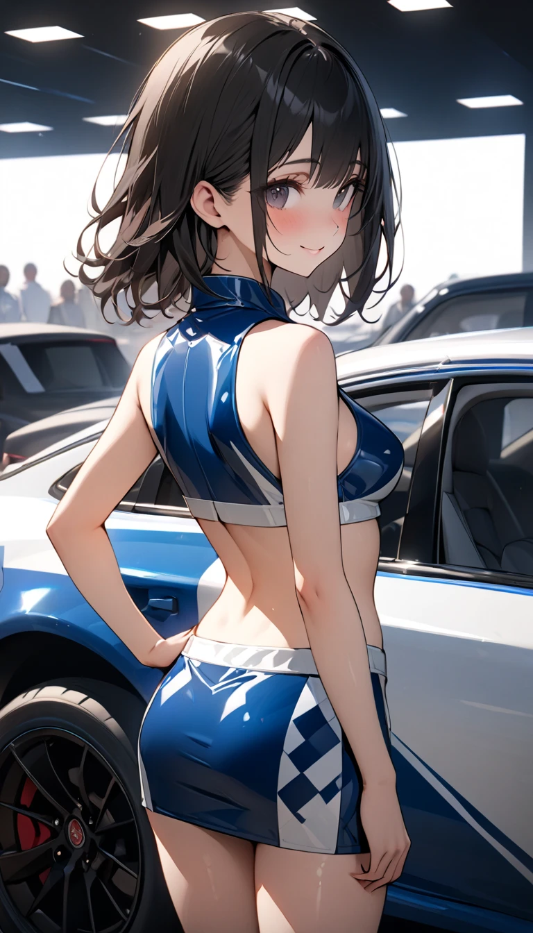 woman,20-year-old,,city,night,white tight miniskirt bodysuit,(Harada Makoto),open mouth smile,(((See-through)))
