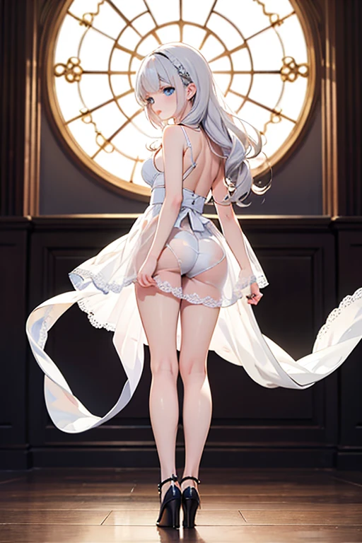 Shoujo Anime Characters ( From 18 to 20 years old), Beautiful eyes、Sorcerer of God, In the Starry Sky, blue and white、His theft and gold side、roll up the skirt、Make your underwear look embarrassing、White lace panties、s ass、Panties are digging into、A sexy