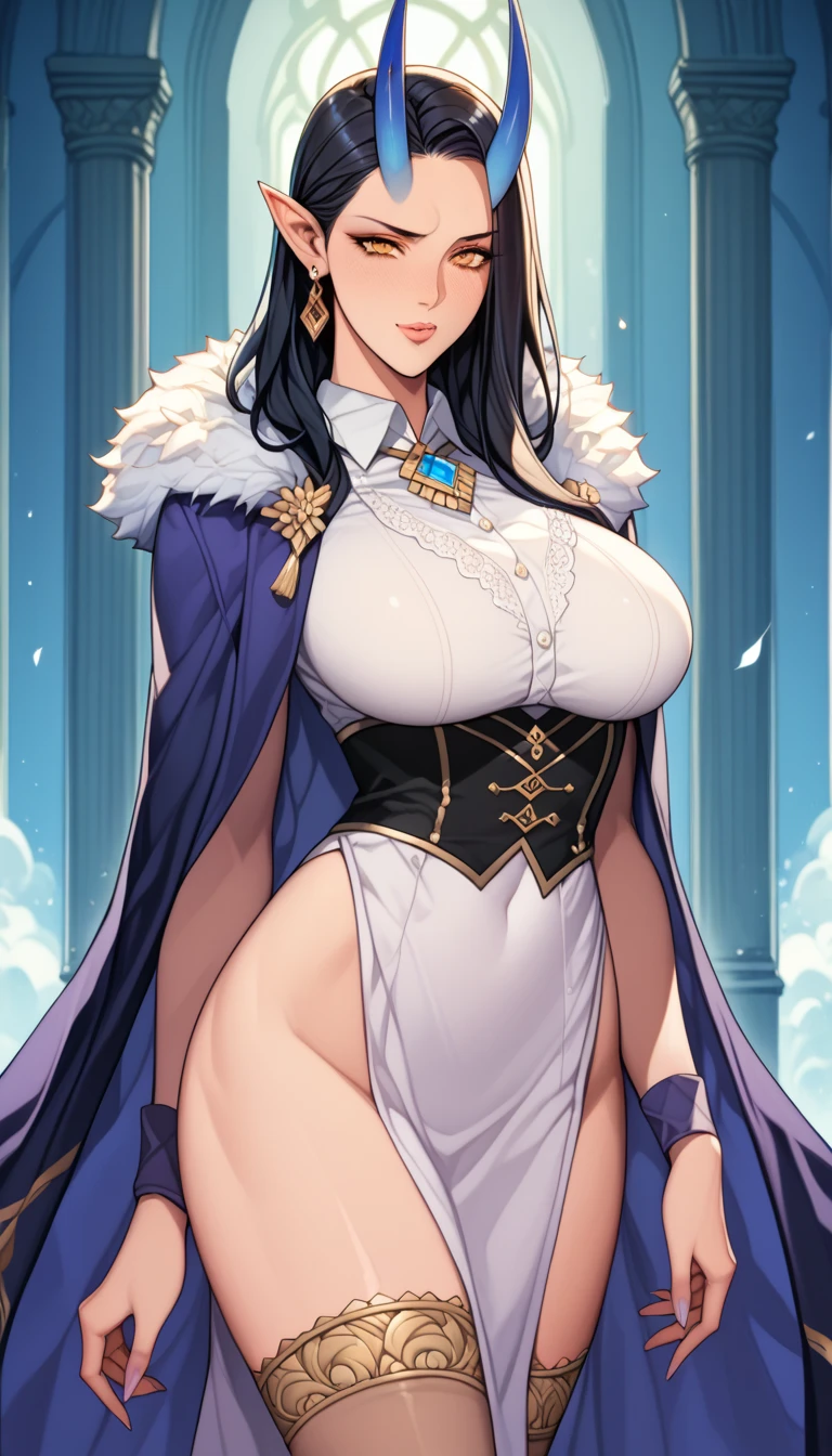 Focus on her wide ????, wide thigh gap, ?????????, and puffy ???????: Gorgeous ???? brunette, luscious hair, ???? hair bun, large ???? detailed eyes with long eyelashes, full thick pouty lips, big gorgeous smile, huge massive hanging ??????? with puffy ???????, blushing face, tight frilly choker, tiny toned wasp waist, massive wide ????, huge round jiggly ???, wide thigh gap, thick toned thighs