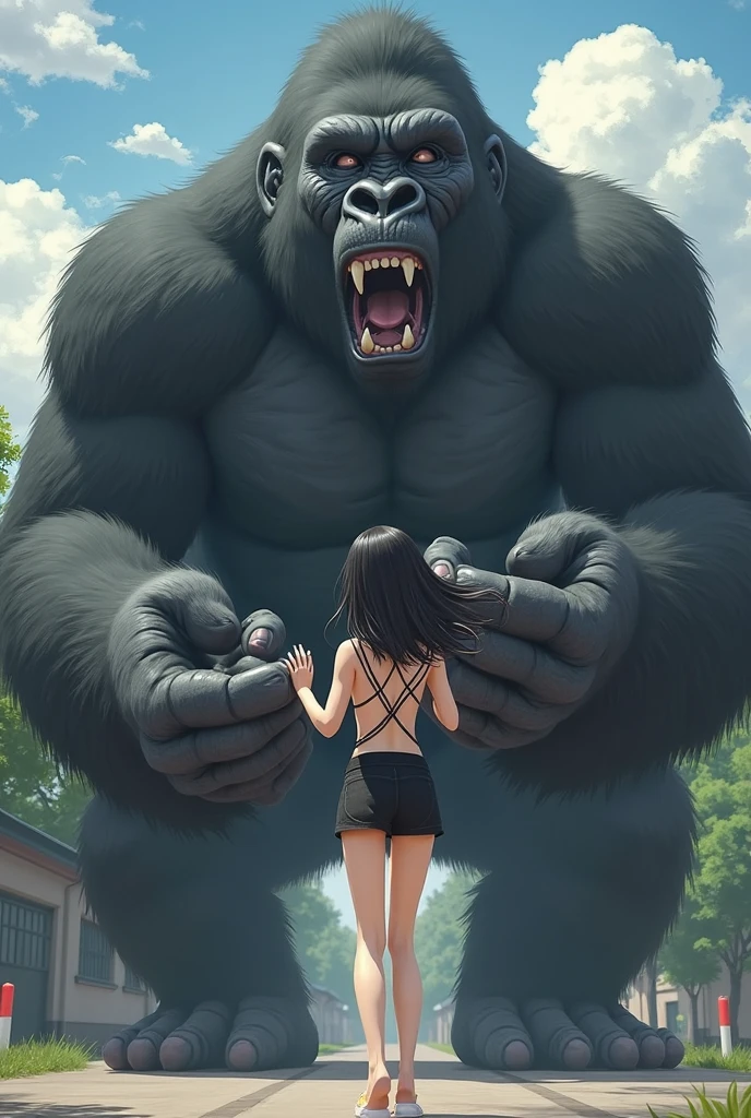 wild gorilla raping cute naked girl, girl on the edge, enjoying, girl crying trying to run away