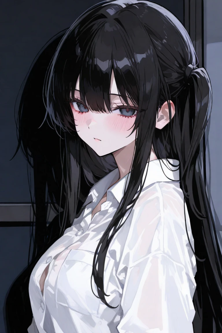 tmasterpiece、topquality、hight resolution、High-quality images、8K、1womanl、more detailed、Detailed Eye Image、Skin Gloss、shiny black hair、Monochrome shades of gray、Liza、portlate、Men、Shirt、neck tie、Costumes