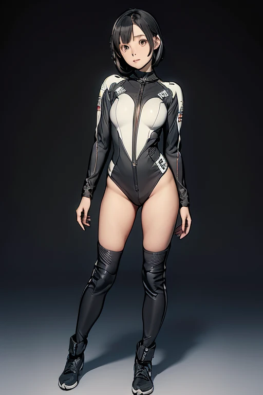 Precise face depiction, female cyborg, energy is fusion, body is made of metal, some artificial skin, appearance is close to human, metal parts are also exposed, instruments on chest, interface on arms, beauty, Japan person, ((full body: 1.2)), (body emits light)