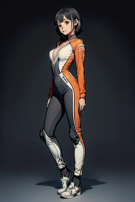 (((short arms))), ((( bike rider suit ))), (((bandaged arms))), ((high collar)), (((light blue and orange suit))), (((best qualityer: 1.4))), (Unbeatable masterpiece), (hiper HD),(CG 8k hyper-realistic), (((brave face))), (((breasts big))), (((hyper feminine))), sexly girl, Kaneda bike,(black bob hair)), ((( sculptural body ))), (((1 Kizi))), Kizi cibernética de 25 anos com perfectbody,,Beautiful and well-groomed face,muscular body:1.2,solid color detailed jacket, (Head to thigh photos), Complex equipment, green dark,Long pants,Tight clothes are dark,With white stars and off-white stripes,,,,,Armor Metal Electronic Parts, Poison tattoos ) INFO, Kizi, (((standing alone))), pirralha violent, ((())), sexly, pose de atitude, work of art, post-apocalypse, (((manga style))), bounty hunter, violent, Manic, the way you want, slenderbody, thin but strong, perfectbody, roupa moderna, advanced technology, neon, sleeves with vertical striped pattern, neutral background, (( cowboy shot )). intricate visual