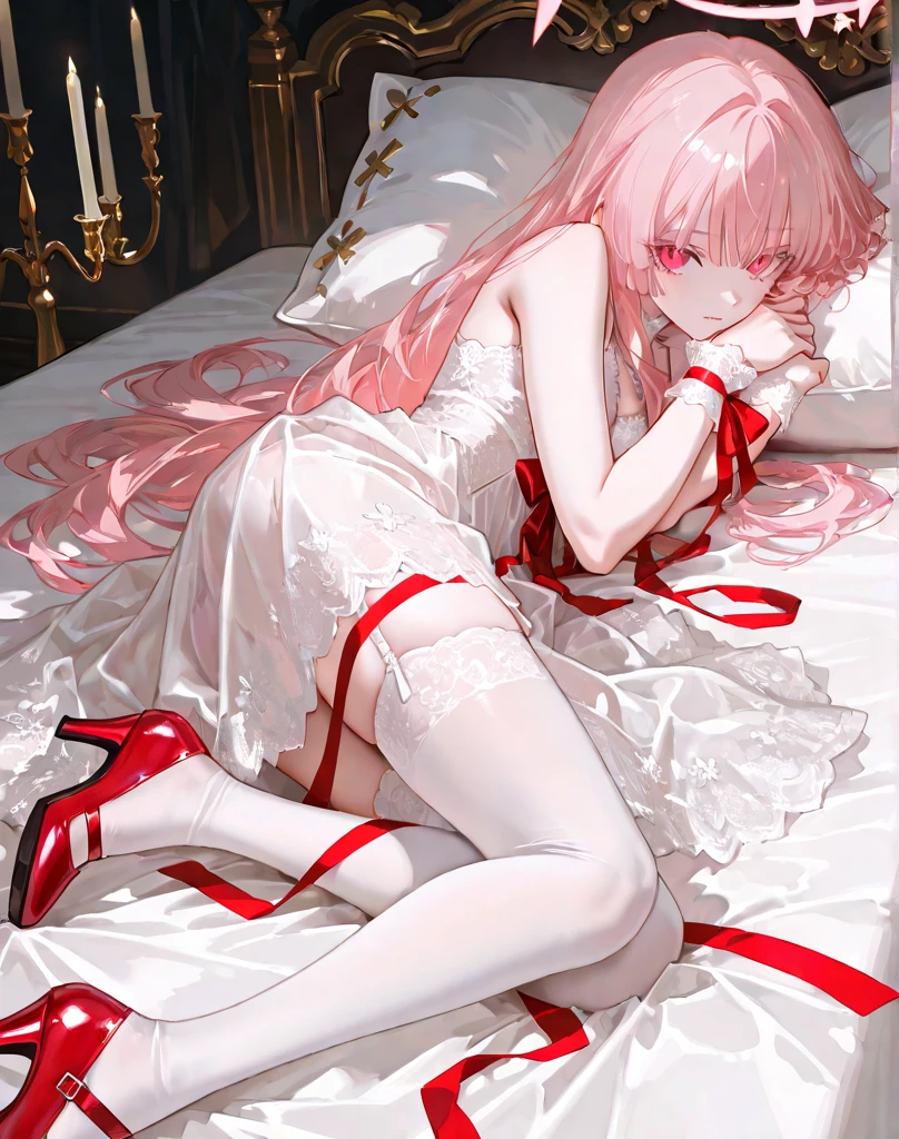 (((A rabbit with tattoos on its body))), (((Dark red and white style))), (((Animal figurines))), (((Photo bashing))),masterpiece,(((highest quality))), (((High resolution))), {Detailed and beautiful eyes}, finely, (Hair Ribbon:0.4), Pink Eyes,(((White bun hair))),(((Long pink hair))),whole body,(((Sleeping on a red carpet))),