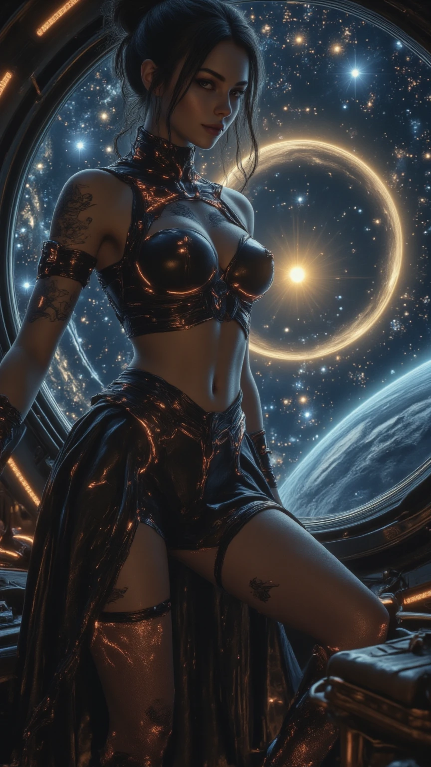 kneeling, squatting, standing, crotch closeup, crotch, cameltoe, g-string, panties, (harness), bondage, (bdsm), roman centurion, 5 people, in spaceship, cinematic lighting, muscle, sweat, sexy, sensual,masterpiece, full female figure, dynamic, group, team, (5 characters), multiple figures, woman, night, night time, cosmos, space, inside spaceship, stars outside windows, battle, spaceship, multiple figures posing, (greek architecture details), (baroque architecture),