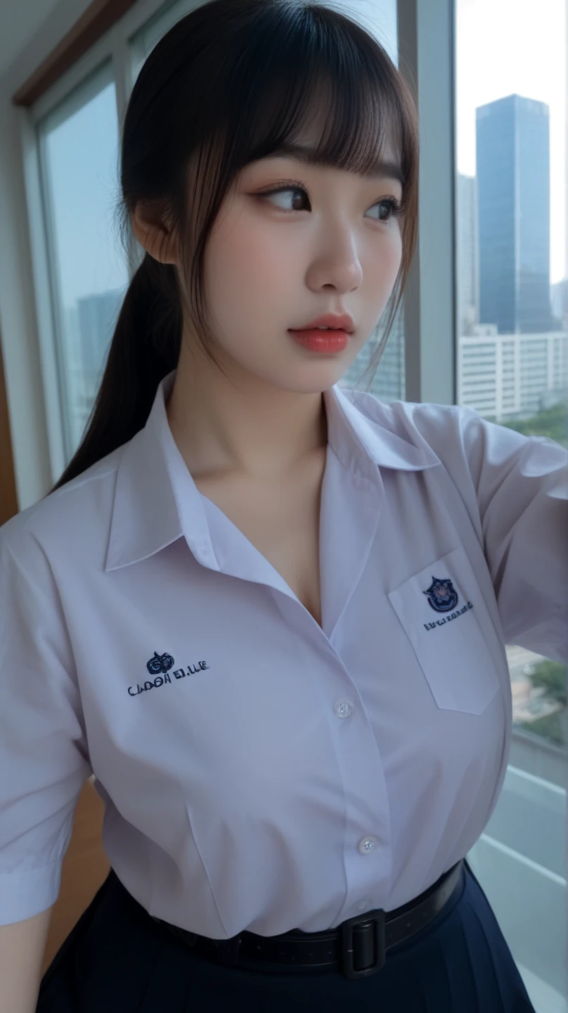 topless, (Breast milk:1.12), (Professional portrait, Professional Writing) ,masterpiece,最high quality,Realistic,8k,Official Art, Ultra-high resolution, (Cowboy Shot:1.2),(slim:1.4),,Shining Cheeks ,(Glowing Skin:1.3),(Low-Ponytails:1.2),(Blonde gradient hair:1.2), 8k,high quality, Super detailed, 最high quality, Very detailed, beautiful , (Professional portrait, Professional Writing) ,masterpiece,最high quality,Realistic,8k,Official Art, Ultra-high resolution,, Navy Blue Skirt, , Clear cute big nipples, , Straight bangs, Medium Hair、Shrine maiden, NUDE, , 、Show your nipples properly from the front、Japanese high school girl like in the photo, Pale-skinned girl, , , necklace, (14 years old:1.5), , , ,, 8k, , Plain eyes、, realistic breasts, , realistic girl, beautiful girl、(kawaii junior high school student:1.4)、I am studying, Brown Hair、Cheerleader、Red ribbon、, アイドルステージ, , Showing teeth、(Take off your white dress shirt:1.3), Small face,