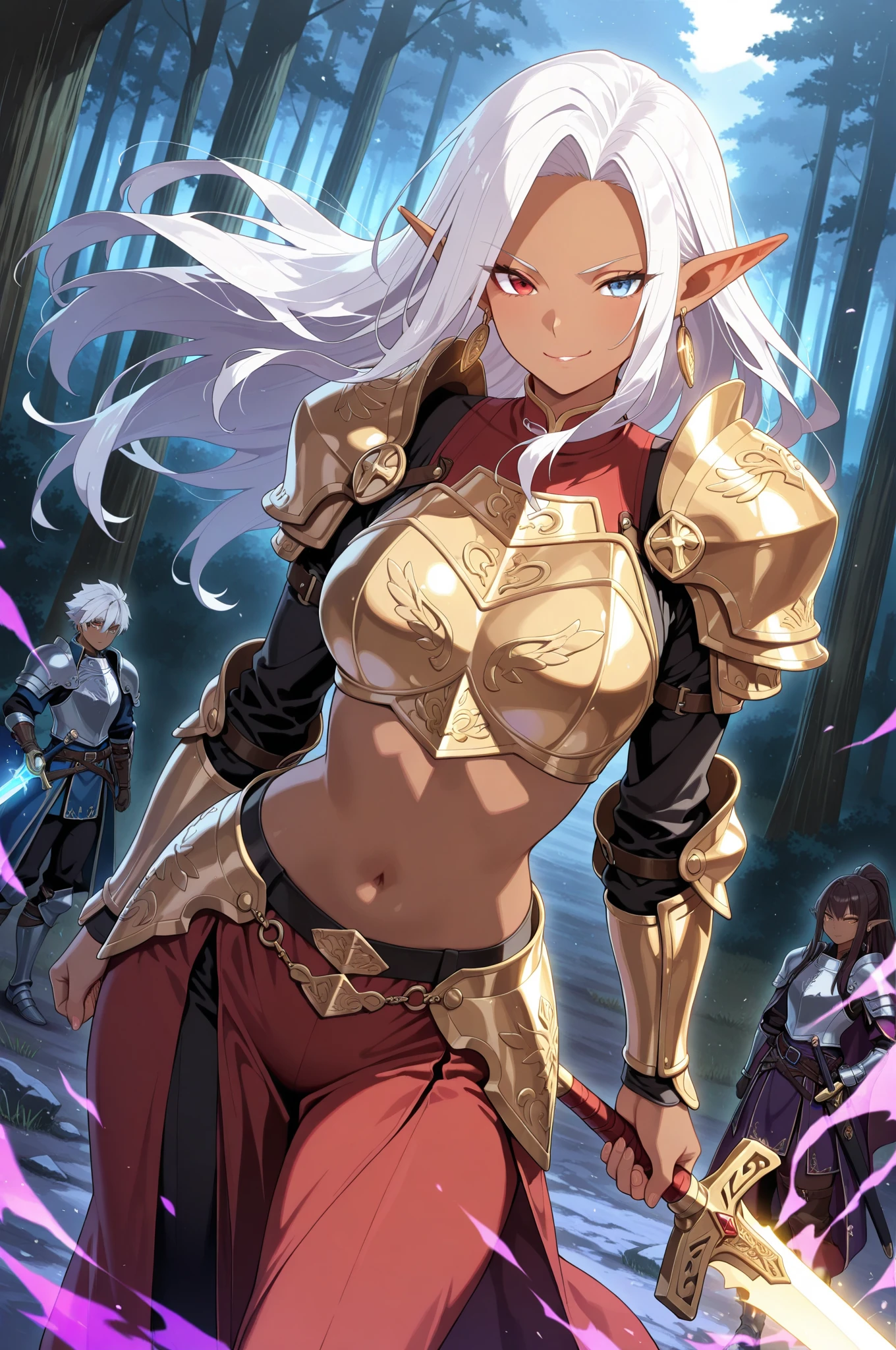 One Girl、Perfect functionality, (masterpiece), (Highest quality:1.4), High resolution、low length、A cheerful smile、Wavy long hair, Bikini Armor、Plein Air、(whole body:1.4)、Standing posture、sword, Cape