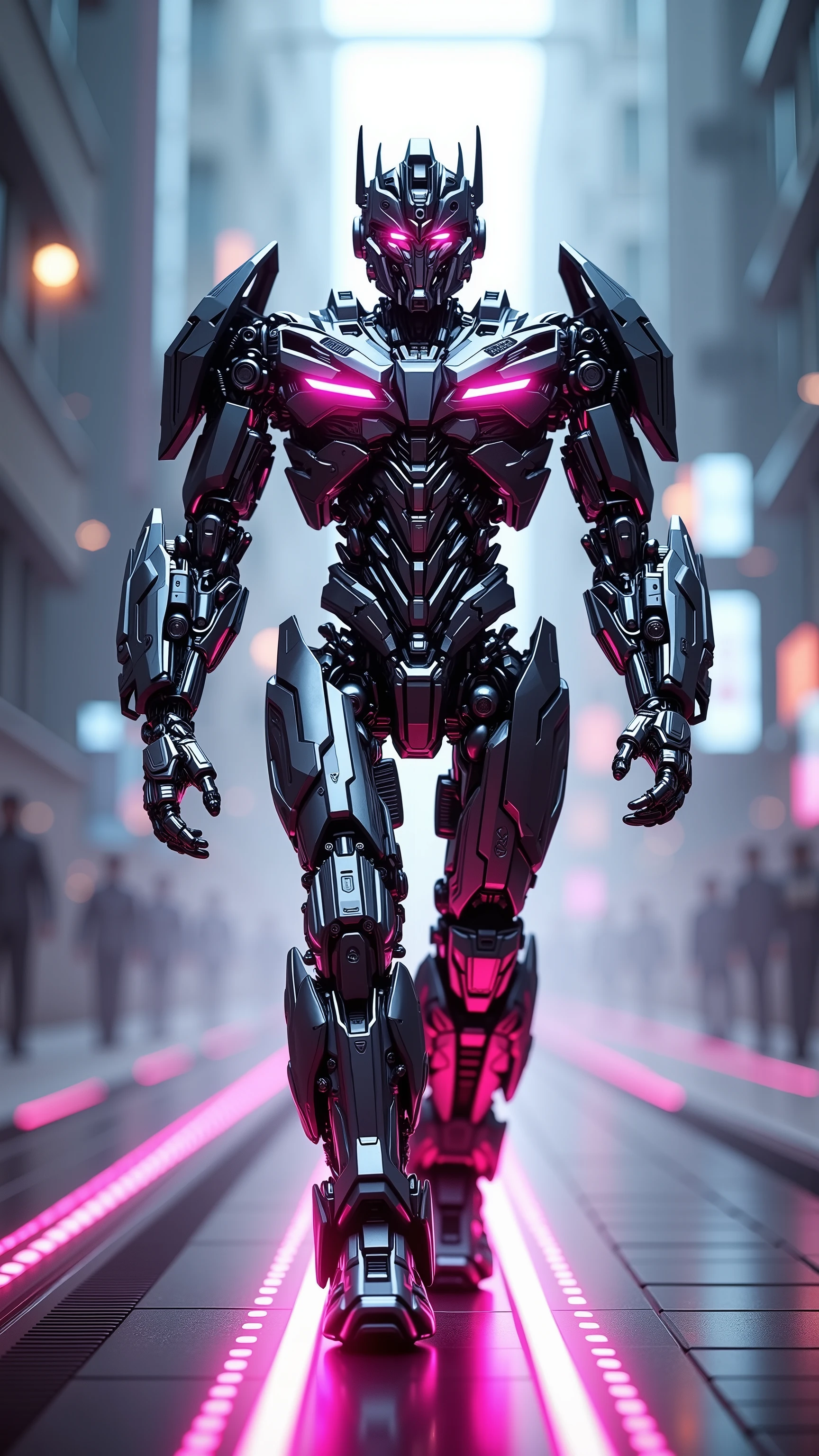 Runway ML reimagined as a cinematic Transformer robot built for video editing and frame manipulation, walking forward through shifting visual layers, 1 male robot,
Head shaped like a multi-lens camera with rotating reels and projection beams. His face displays moving video clips and real-time transitions. Chestplate formed from interlocked timeline layers and holographic sliders.
Armor is plated with filmstrip segments, UI markers, and gradient overlays. Arms can transform into video scissors, frame scrubbers, and keyframe projectors. A glowing playhead trail follows behind his every move.
He walks like a living video editor — cutting, adjusting, blending the scene with every step, as if reworking the reality beneath him.
Background: a glowing edit bay-meets-digital battlefield, where floating UI panels, cinematic LUTs, timeline graphs, and audio waveforms form the world’s structure. Time fragments hover in slow motion around him.
, video editor transformer style, cinematic robot armor, glowing timeline effects, photorealistic, masterpiece, high contrast, 8k, ultra detailed, motion blur trails, hyper realistic, AI filmmaker machine, dramatic lighting, no text