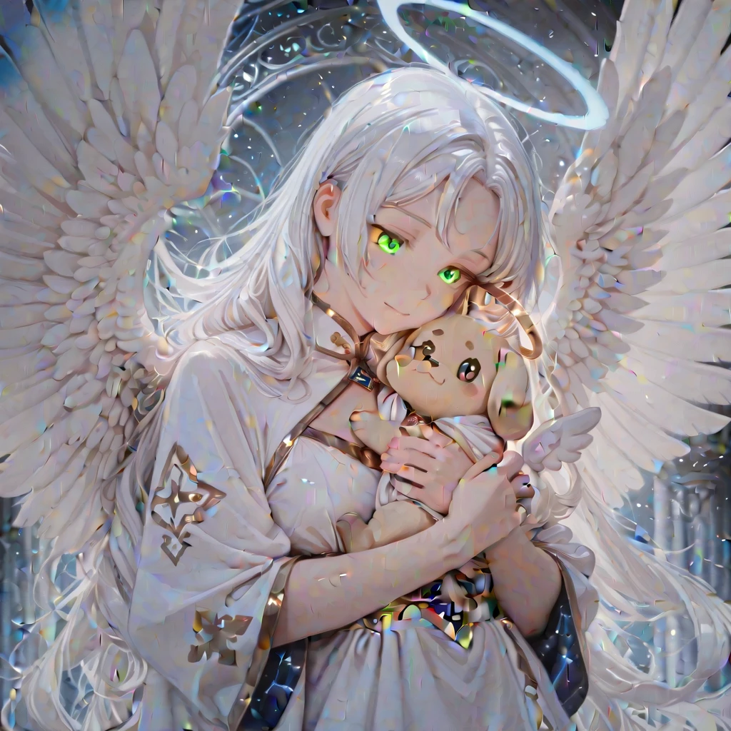 an angel brown skin woman, white wings, black dress, black cloak, long straight, white hair, Baby Bangs. (dungeons and dragons art), (fantasy), (defined lines), (flat saturated colors), (cinematic composition), (perspective), (scketch style)