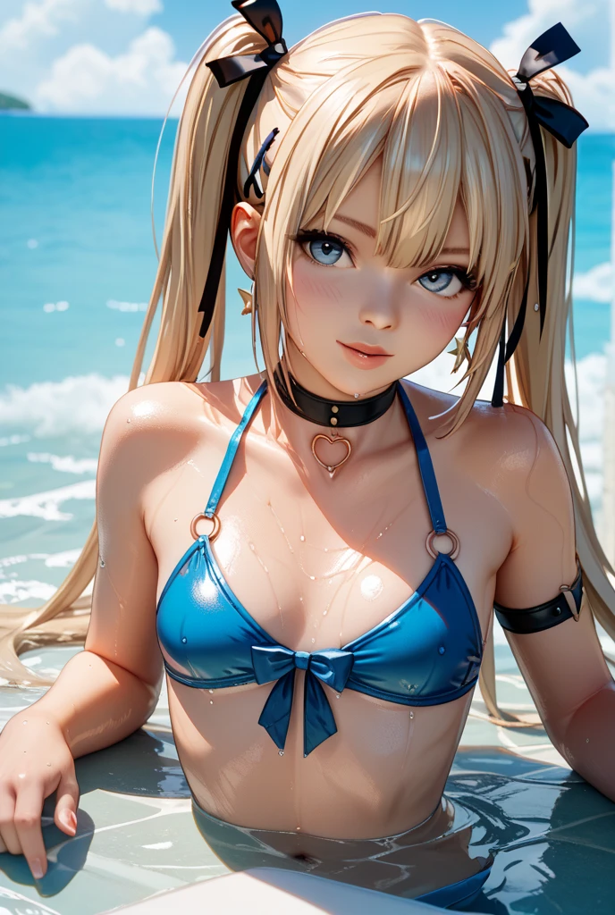 One girl, White transparent summer outfit, Black Bikini, See-through bikini, ((Thigh focus)),
, Barefoot, Blonde, blue eyes, ((whole body)), wood background, sunny day, Perfect Eyes, Perfect hands, Ultra-high resolution, Professional Lighting, Highest quality, masterpiece, Side light, sharp, photoRealistic, (Beautiful, detailed eyes: 1.3), Realistic, (3D Face:1.1), (Shiny skin:1.5), (Ultra-high resolution intricate face details), (Facial skin pores:1.3), Ultra-high resolution, 8k eye detail, (((Clear illustrations)))