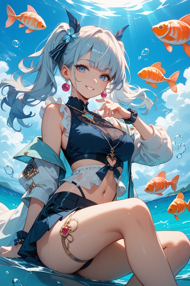 (1girl:1.21), mermaid, bob cut, cleavage, (chains:1.1), huge breasts, heart pasties, metal collar, tongue, fang, (in the sea:1.1), (the tail of a fish:1.1), in the water, swimming uniform, long whitr hair, flowy, airbubble, Hasselblad, 135mm, f/4.0, ray tracing, cinematic lighting, drop shadow, backlighting, ccurate, textured skin, anatomically correct, super detail, high details, high quality, 4K