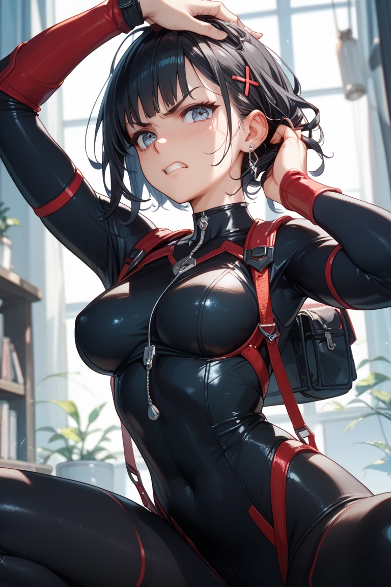 Masterpiece, Best Quality, Highly detailed, illustration, absurdres, street fighter, doll suit, shadaloo doll, girls, multiple girls, expressionless, saluting, military, military saluting, salute, blank eyes, red gloves, emotionless, black latex, corrution, mind control, female combatant, full body, hypnotized, unhappy trance, full body suit, perfect female body, extremely glossy latex, Delmo Uniform, belt, hypnosis, hypnoLora, empty eyes, Mind control device, thigh high, poses, submissive_pose, visor, standing, Slave, collar, gang bang, haigure, slave oufit, full tight leg, military form, skirt, military uniform, hat, thigh-highs, tight miniskirt, tie, kneeling, from behind, heart-shape ass cutout clothing, bodysuit, Transparent buttocks, Butt crack emphasis, facing back, qin liangyu, fate/grand order, black hair, green eyes