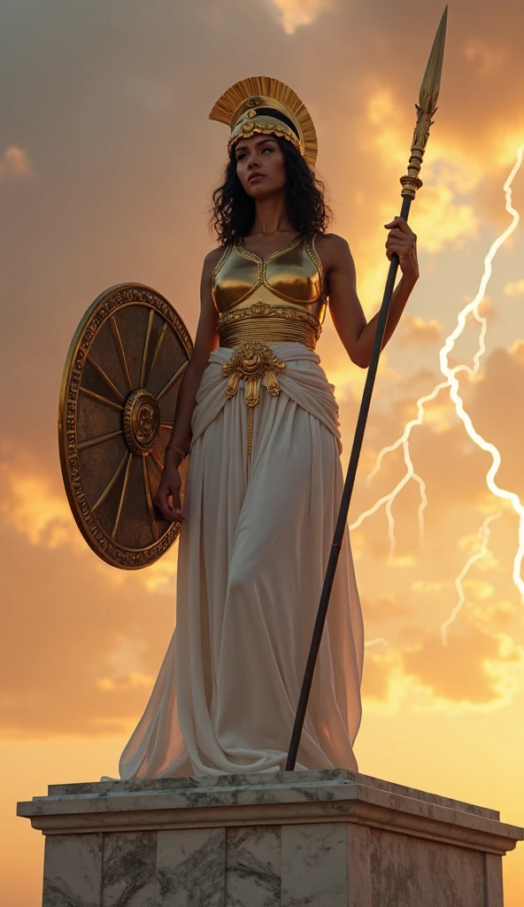 Greek warrior goddess of anger and punishment, Namely, silver hair, in long Greek toga, fresh beauty, big breasts, muscular body，It seems severe and relentless Description of the Ultra Precise Pointer, photorealistic, Super detail, master part, Best Quality, A high resolution, 8k，armor，Huge cross