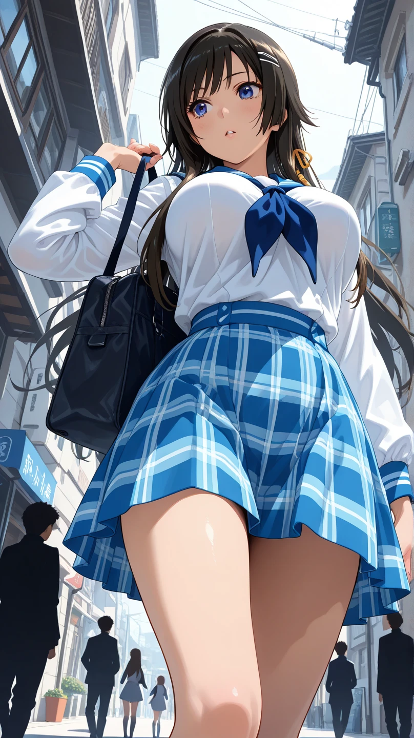 Highest quality,wonderful,finely,Very detailedな CG ユニティ 8k 壁紙、((Crowded train))、whole body, (Sailor suit), (Underwear with sheer fabric),(Beautiful ass:1.3),(Black Stockings:1.1),(Thighs:1.2),(Hip close-up shot:1.2),(Lean forward 1.2)、(From below:1.1)、(Open your ass yourself:1.2),　(Highest quality:1.2, Anime works, Very detailed, High detail, digital coloring, High Contrast, masterpiece:1.2, Highest quality, Best aesthetics), (((Kitagawa Marine, 1 Girl))), Blonde, Straight Long Hair, Pink gradient hair, Red eyes, Earrings, White shirt, Black Choker, Blue tie, Check skirt, Hands near the crotch、Scared