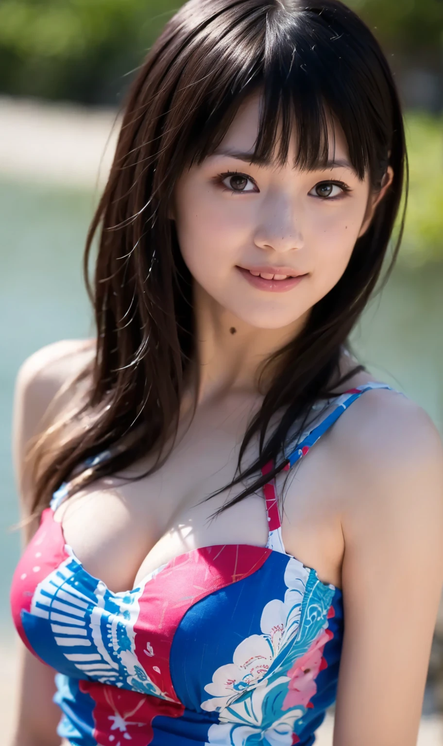 (Masterpiece), (Top quality), (Advanced generation)
bright environment,
Look at the viewer, cinematic angle, focus on the face,
(1 girl: 1.03) Black bikini, smile, micro bikini where you can see the nipples
Mcup big boobs plump body that emphasizes big breasts