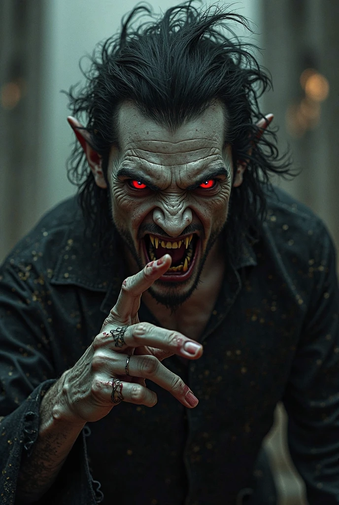 A vampire takes a selfie with his werewolf friend.