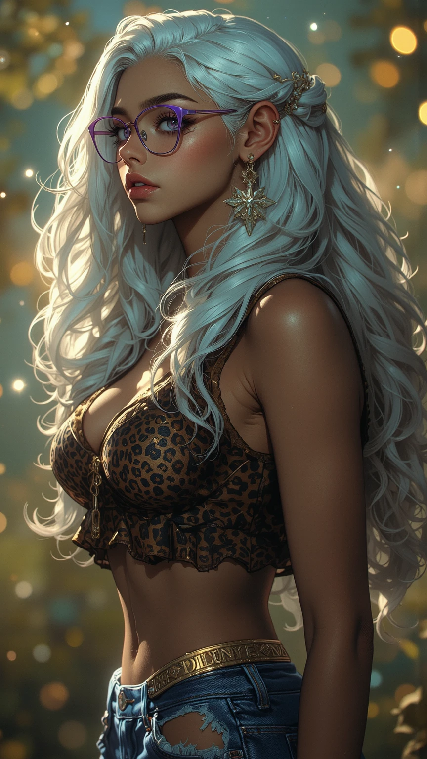 Brown-skinned woman, long, abundant and curly white hair, lilac-colored eyes, Izana Kurokawa Female, sitting on a sofa, sexy pose, serious face, wearing lingerie.